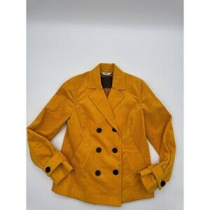 Liz Claiborne Double Breasted Corduroy Jacket Women PS Yellow Lined Notch-Lapel